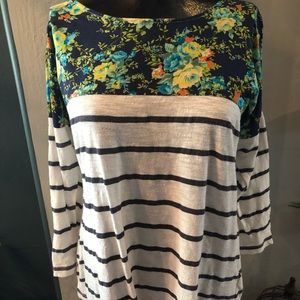 Flower and stripes long sleeve shirt